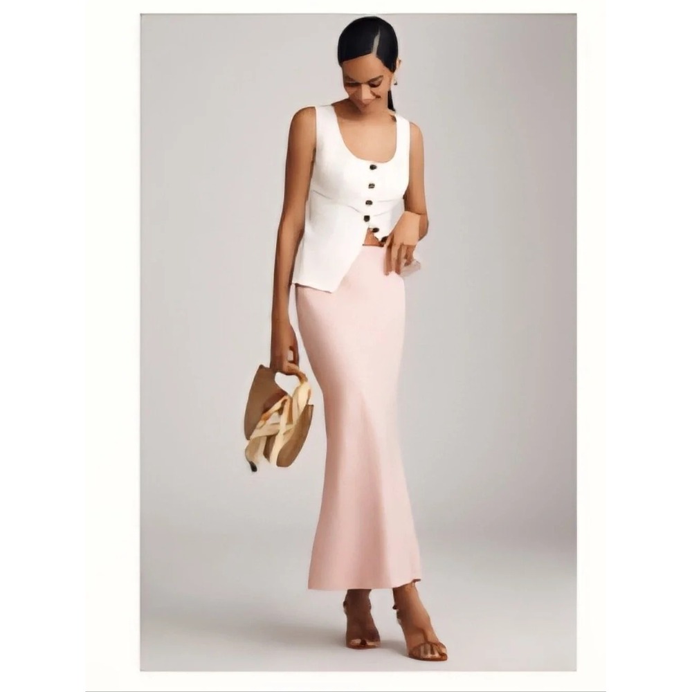 Anthropologie Tilda Soft Blush Pink Maxi Skirt Linen Blend